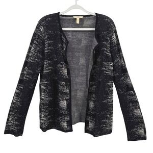 Eileen Fisher Womens XS Organic‎ Linen Blend Abstract Knit Open Front Cardigan